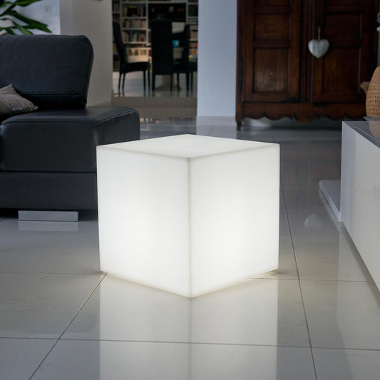 Cube lumineux tabouret filaire pour extérieur éclairage puissant LED blanc CARRY 40cm culot E27 - REDDECO.com