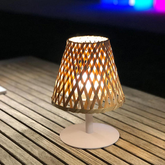 Lampe de table sans fil bambou naturel LED blanc chaud/blanc dimmable IBIZA H26cm - REDDECO.com