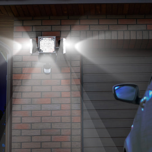 Projecteur solaire 3 têtes noir eclairage puissant panneau solaire déporté LED blanc BLACKBURN H23cm avec détecteur de mouvement orientable - REDDECO.com