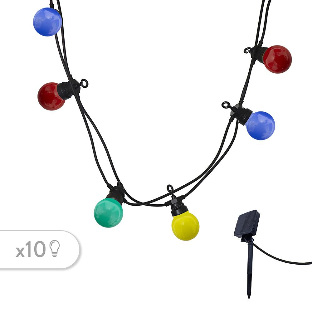Guirlande lumineuse solaire 10 globes multicolore LED PARTY GUINGUETTE SOLAR 5.70m 8 modes - REDDECO.com