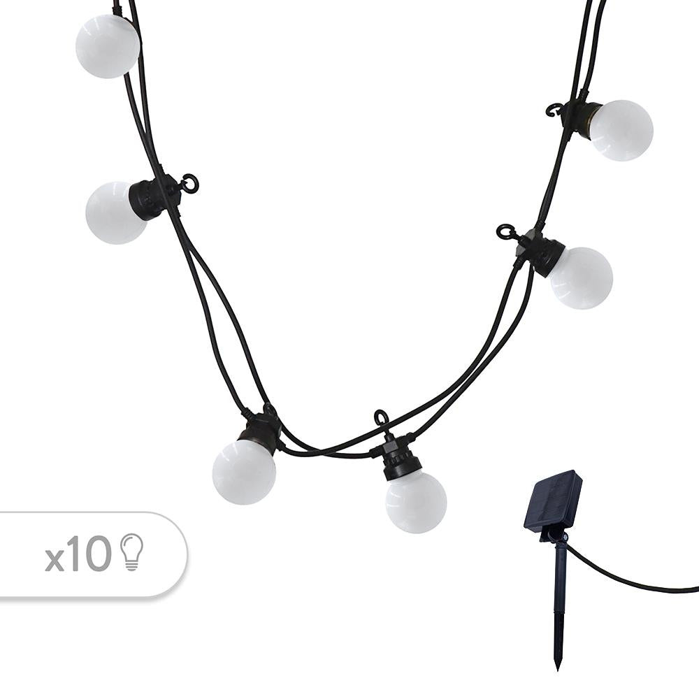 Guirlande lumineuse solaire 10 globes blanc chaud LED PARTY MILKY SOLAR 5.70m 8 modes - REDDECO.com