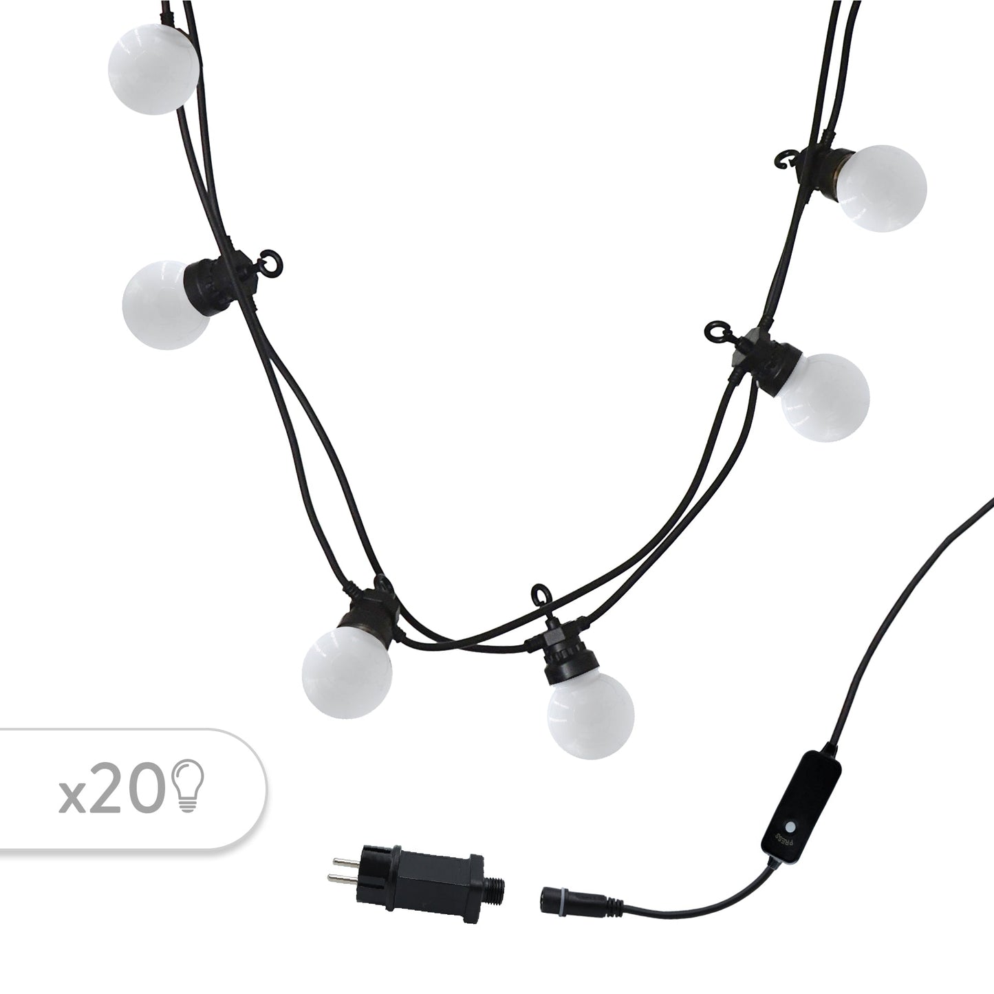 Guirlande lumineuse extérieur connectable 20 globes guinguette LED blanc chaud PARTY MILKY 9.60m 8 modes - REDDECO.com
