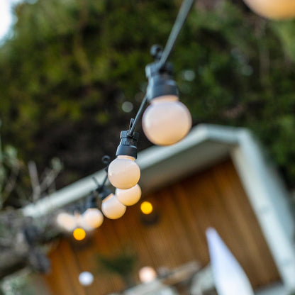 Guirlande lumineuse extérieur connectable 20 globes guinguette LED blanc chaud PARTY MILKY 9.60m 8 modes - REDDECO.com