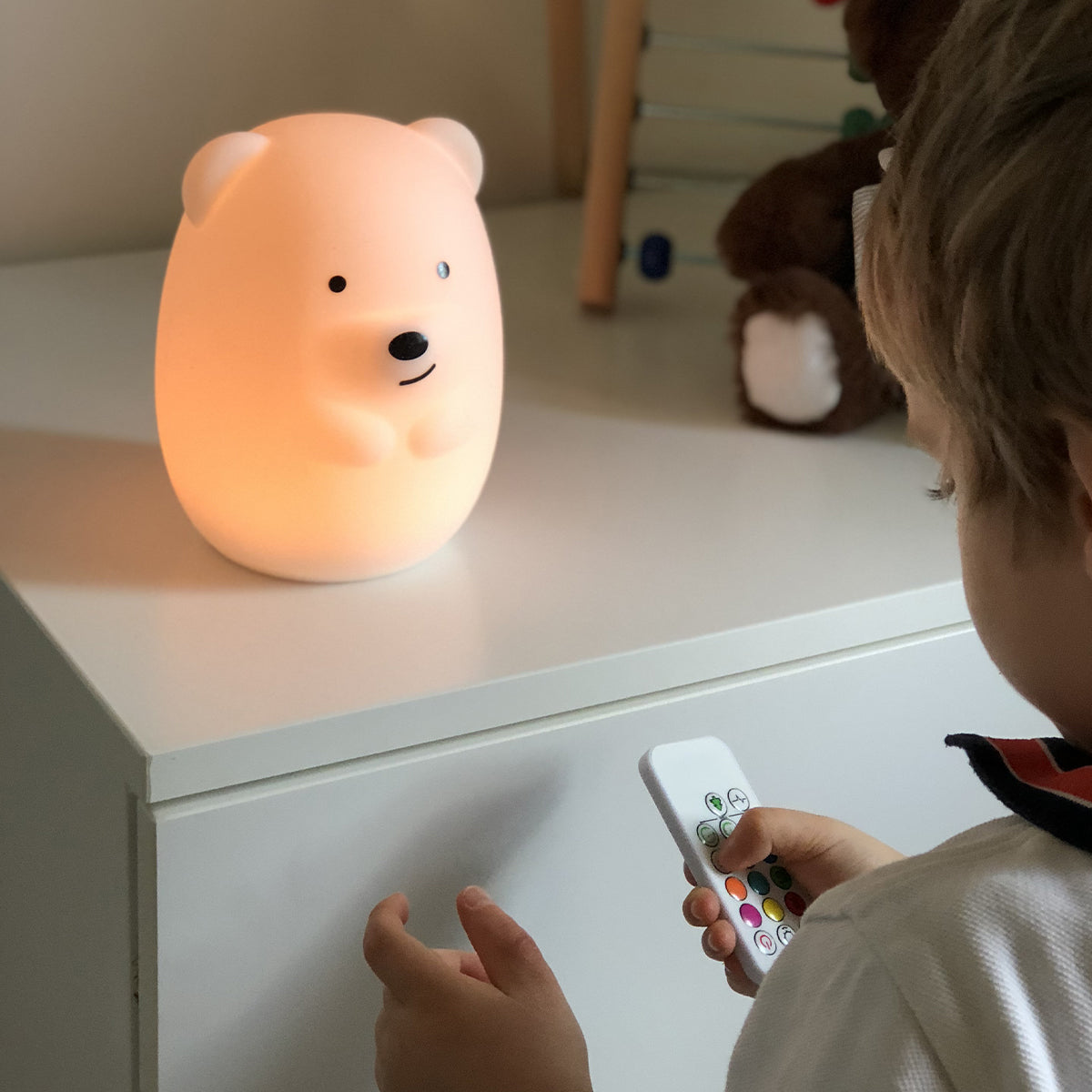 Veilleuse bébé ours sans fil touch LED Silicone Blanc H19CM TEDDY