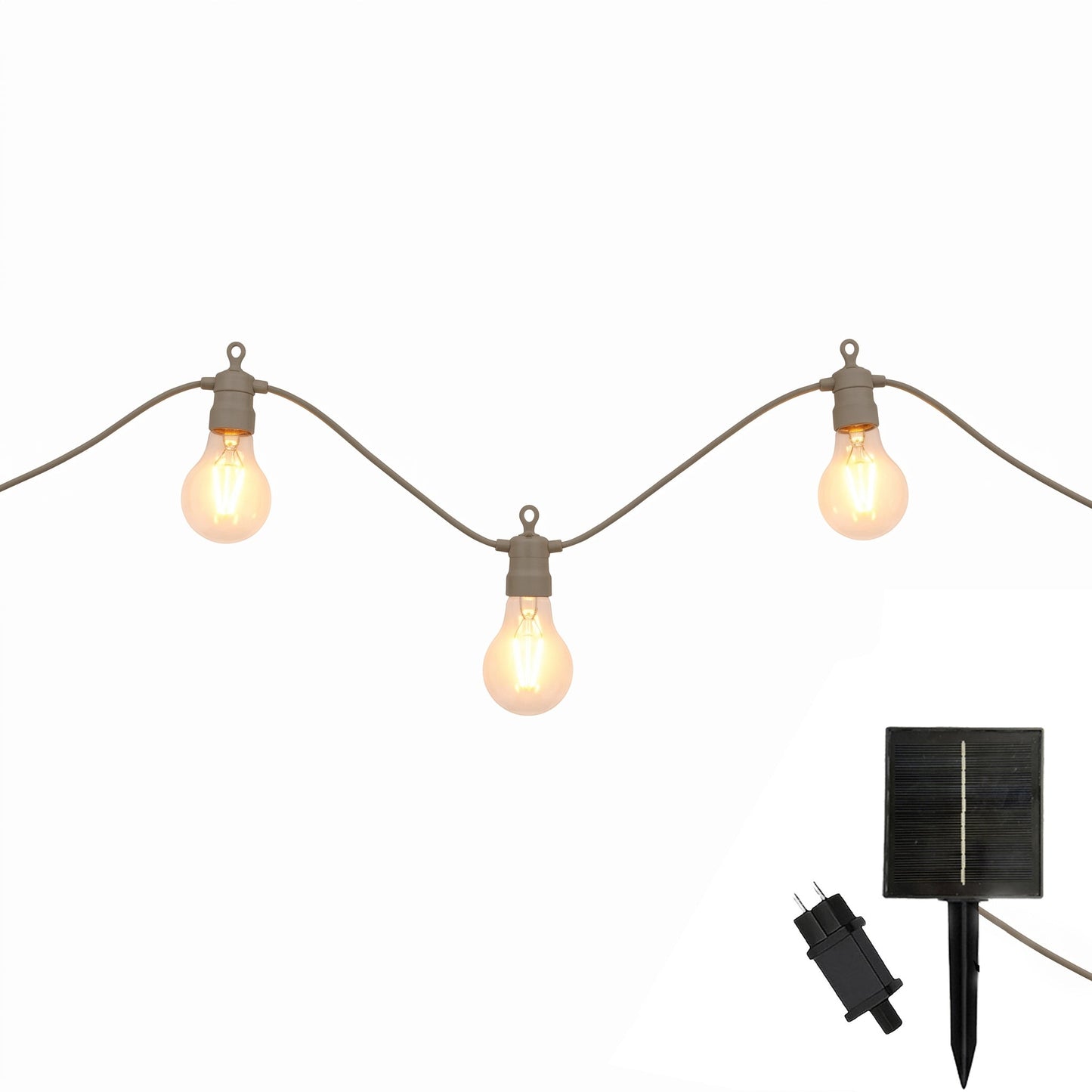 Guirlande lumineuse extérieur taupe 10 globes transparents raccordable LED blanc chaud PARTY MAX CLEAR HYBRID TAUPE 8m solaire et sur secteur