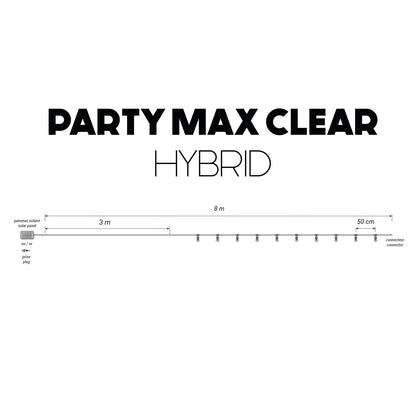 Guirlande lumineuse extérieur taupe 10 globes transparents raccordable LED blanc chaud PARTY MAX CLEAR HYBRID TAUPE 8m solaire et sur secteur