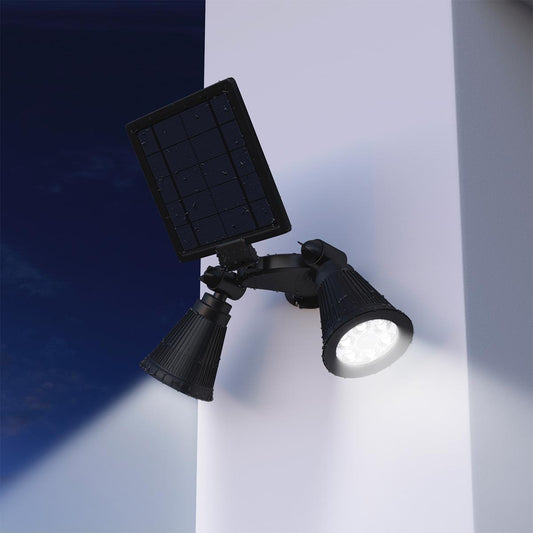Spot solaire 2 têtes noir éclairage puissant LED blanc CLIPPER BLACK 37cm avec  détecteur de mouvement orientable