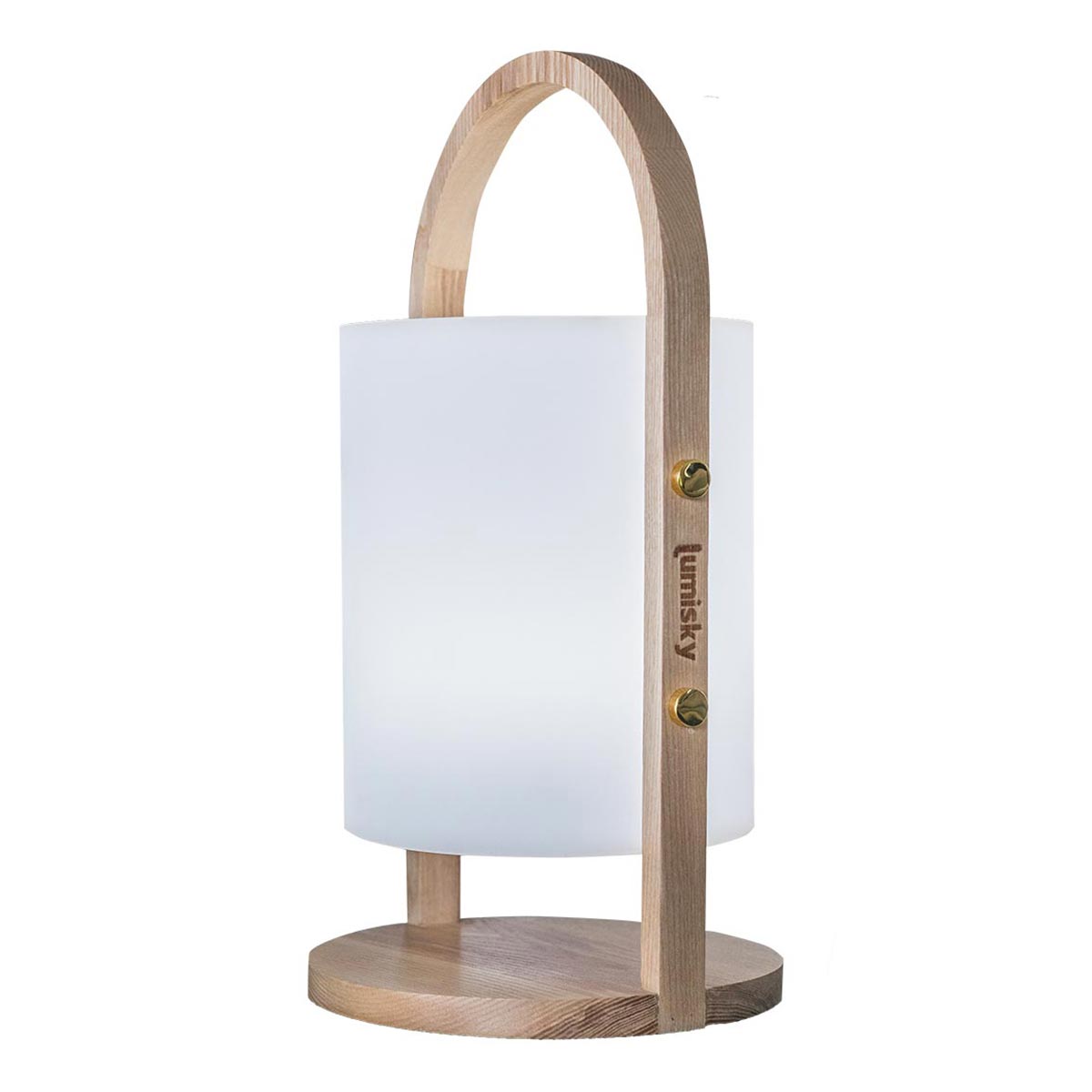 Lanterne sans fil design scandinave poignée bois naturel LED blanc chaud/blanc dimmable WOODY H37cm - REDDECO.com