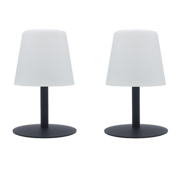 Lot de 2 Lampe de table sans fil pied en acier gris LED blanc chaud/blanc dimmable STANDY MINI Rock H25cm - REDDECO.com
