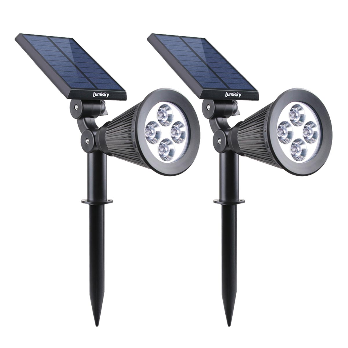 Lot de 2 spots solaires projecteurs 2en1 à piquer ou à fixer éclairage puissant dimmable LED blanc SPIKY H42cm - REDDECO.com