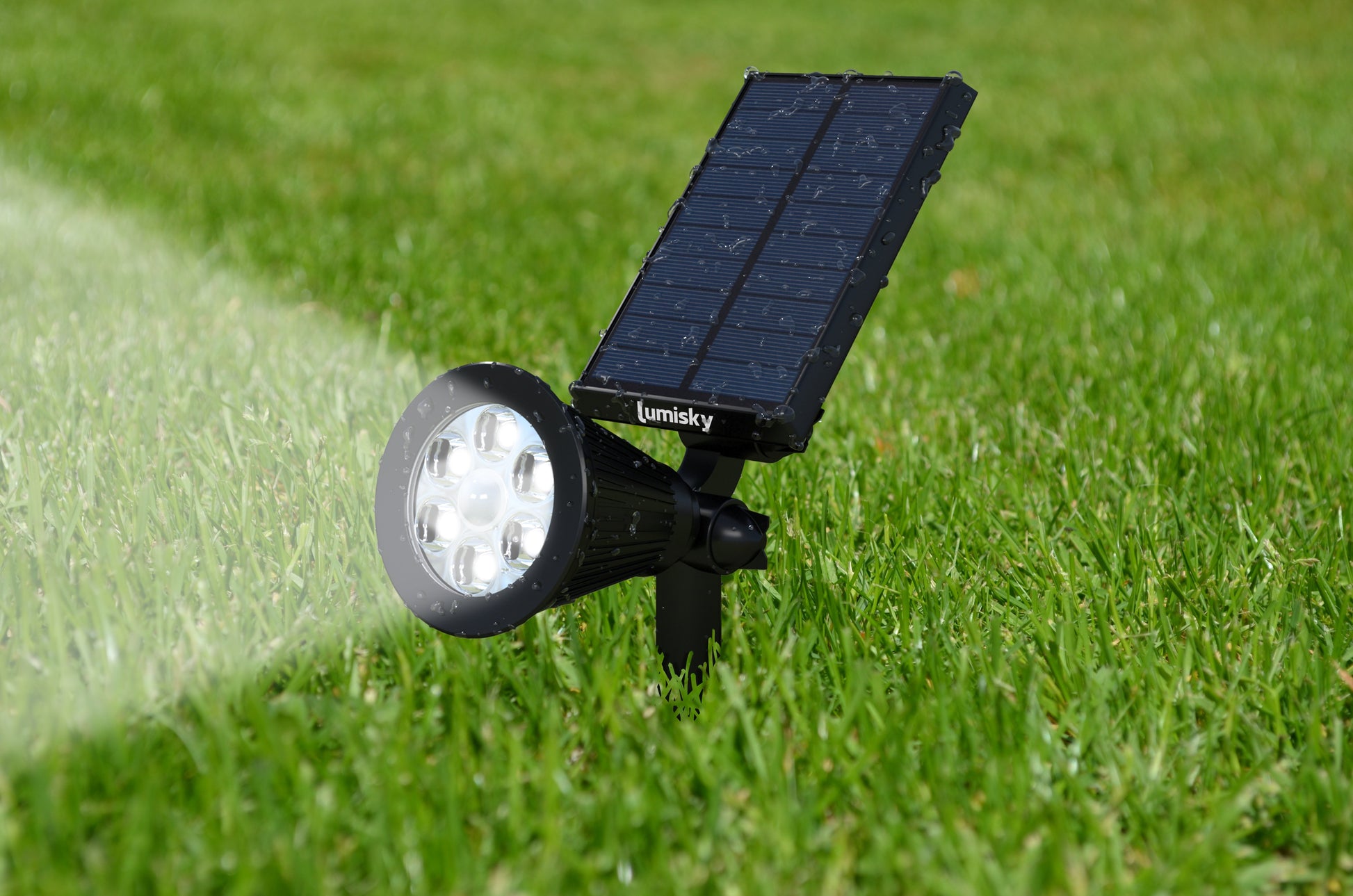 Spot solaire projecteur 2 en 1 à piquer ou à fixer dimmable LED blanc SPIKY W34 H42cm - REDDECO.com