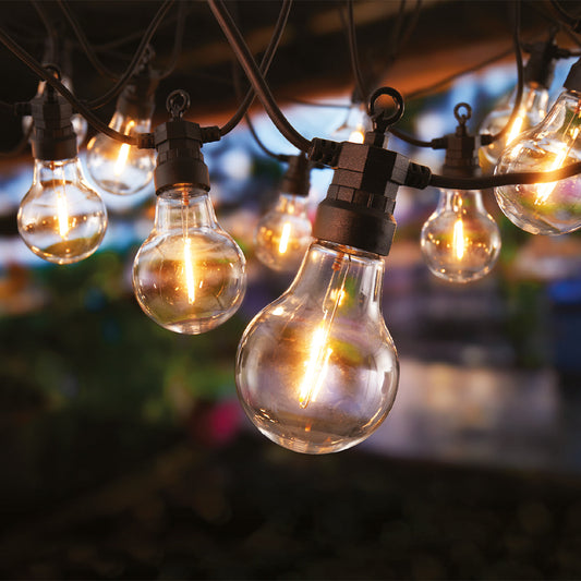 Guirlande guinguette 20m + 20 ampoules LED E27 à filament au choix